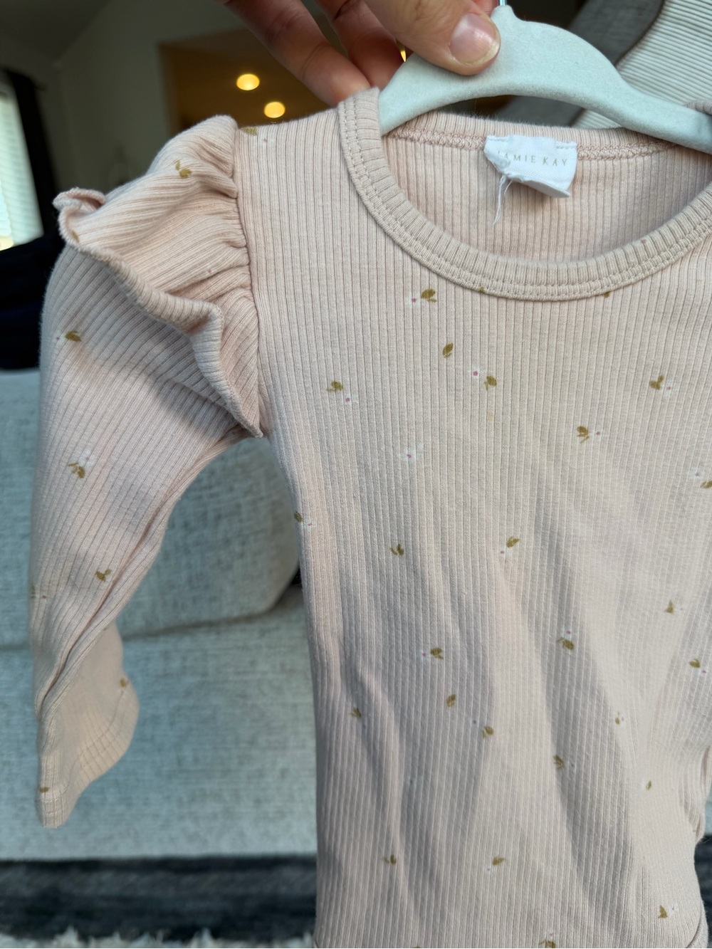 Jamie Kay Ribbed Ruffle-Shoulder One-Piece in Blush with Gold Dots - Picture 2 of 6